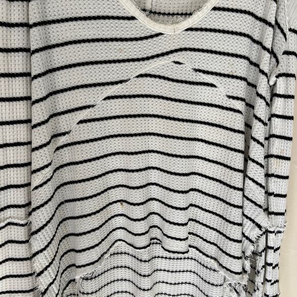 Free People Raw Hem Waffle Knit Striped Long Sleeve High Low Top Size XS - Picture 4 of 11